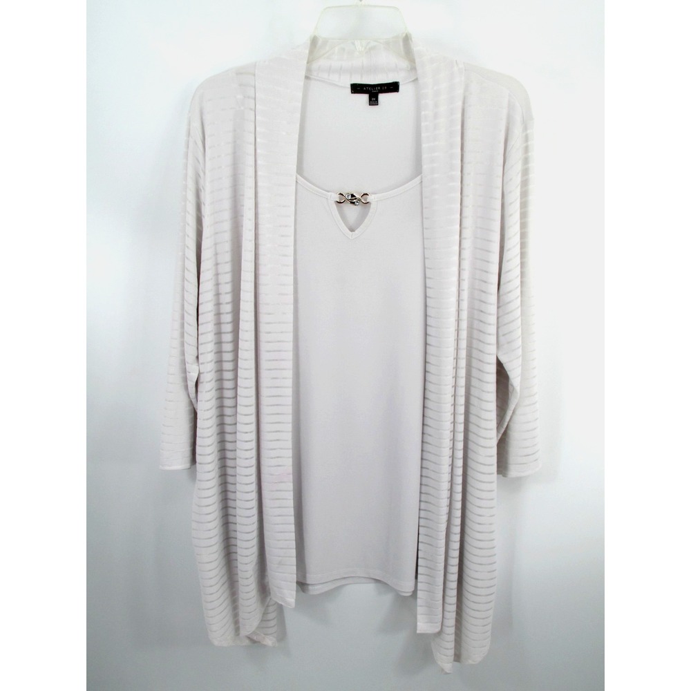 Atelier 29 Woman 2X White Tunic Blouse Cardigan Set Stretch Career 72400X